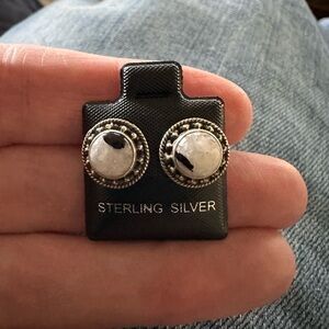 Sterling Silver Round Earrings white buffalo